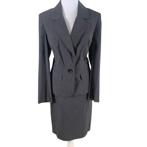 Style & Co. Sz 10/8 2-Piece Stretch Skirt Suit w/ Blazer Jacket Gray Glen Plaid - Picture 1 of 12